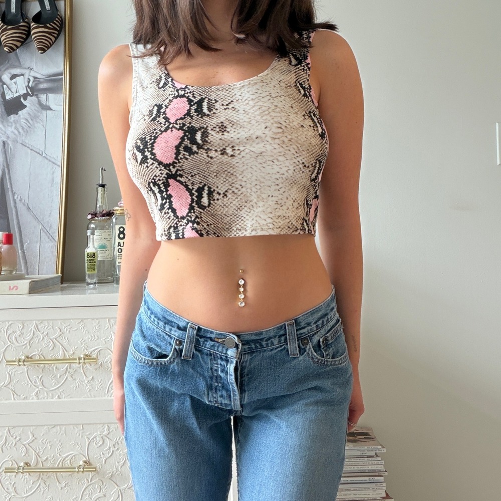 Pink Snakeskin Print Crop Top